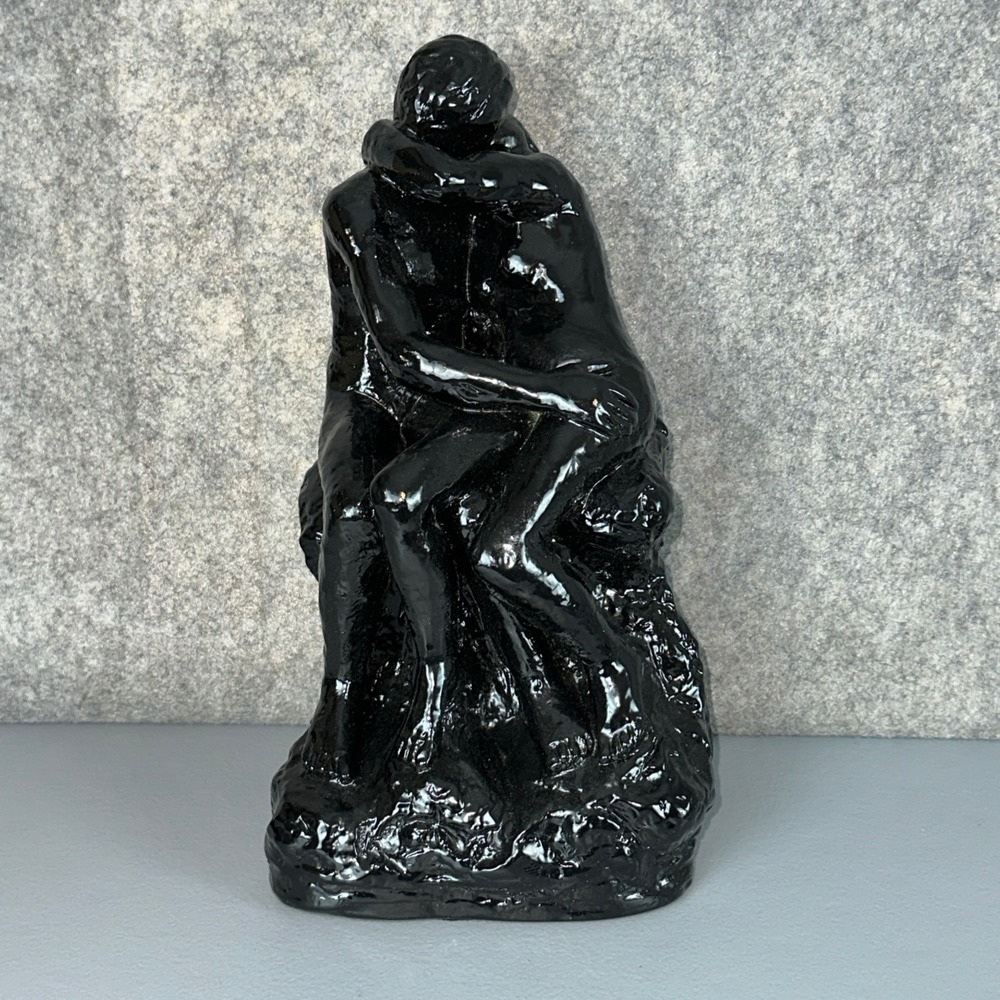 Rodin Sculpture Black The Kiss Replica Vintage Glossy Figurine Art
